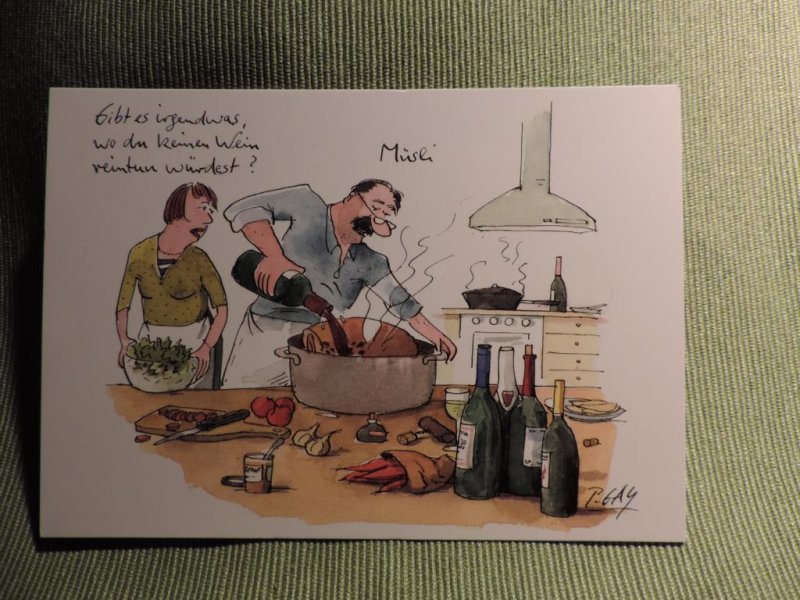 Postkarte Männer kochen